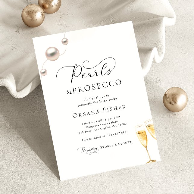 Perlen & Prosecco Brautparty Minimalistisch Elegan Einladung (Von Creator hochgeladen)