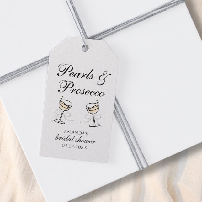 Perlen & Prosecco Brautparty Personalisiert Geschenkanhänger (Pearls & Prosecco Bridal Shower Personalized Gift Tags)