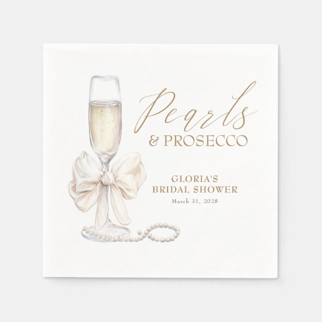 Perlen & Prosecco Brautparty Weißer Bow Serviette (Vorderseite)