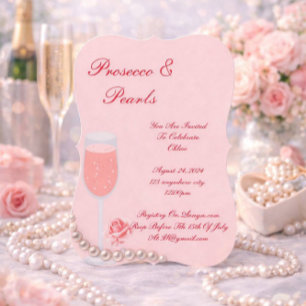 PERLEN & PROSECCO BRIDAL SHOWER PINK  EINLADUNG