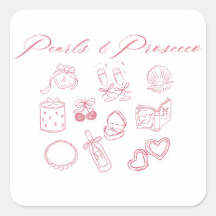 Perlen & Prosecco Design Rosafarbenes Junggesell Quadratischer Aufkleber