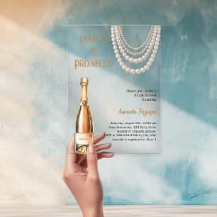 Perlen Prosecco elegante Brautparty klar Acryleinladungen