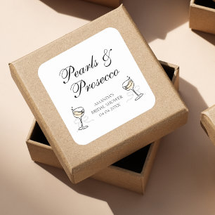 Perlen & Prosecco Elegante Brautparty Quadratischer Aufkleber