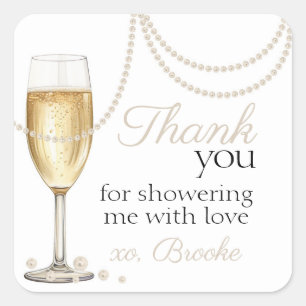 Perlen Prosecco elegante Hochzeitsshower Danke Quadratischer Aufkleber