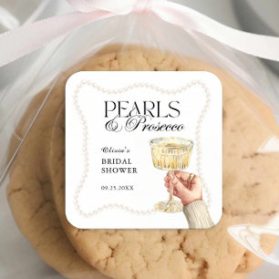 Perlen & Prosecco Eleganter Brunch Brautdusche  Quadratischer Aufkleber