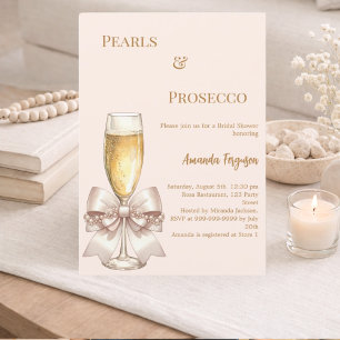 Perlen Prosecco elfenbein roséfarbener Bogen Braut Einladung