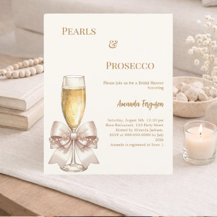 Perlen Prosecco elfenbein Schleife Hochzeitsdusche