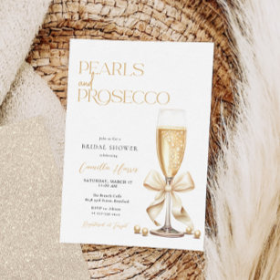 Perlen & Prosecco Gold Minimales Brautparty Einladung