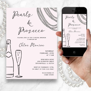 Perlen & Prosecco Moderner rosa Bridal Brunch Einladung