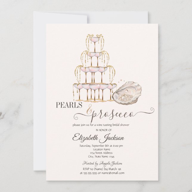 Perlen & Prosecco Muschelcreme Einladung (Vorderseite)