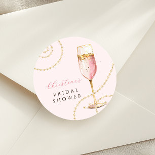 Perlen Prosecco Roségold Brautparty Runder Aufkleber