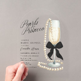 Perlen & Prosecco Schwarze Schleife Brautparty Acryleinladungen