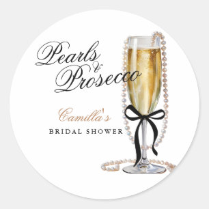 Perlen & Prosecco Schwarze Schleife Brautparty Runder Aufkleber