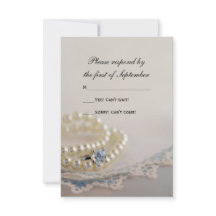 Perlen, Ring, Blue Vintag Lace Wedding RSVP Card