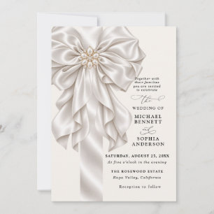 Perlen-Satin-Schleife Elegante Hochzeitseinladung Einladung