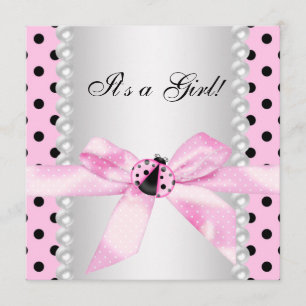 Perlen Schwarze Pink Ladybug Baby Girl Shower Einladung