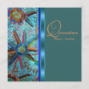 Perlen-Türkis-Blau-Orange-Quinceanera Einladung