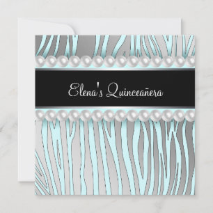 Perlen Türkisblaue Zebra Quinceanera Einladungen