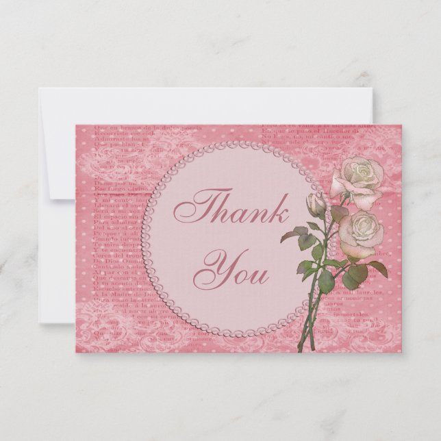 Perlen u. Spitze-Shabby Chic-Rosen danken Ihnen Dankeskarte (Vorderseite)
