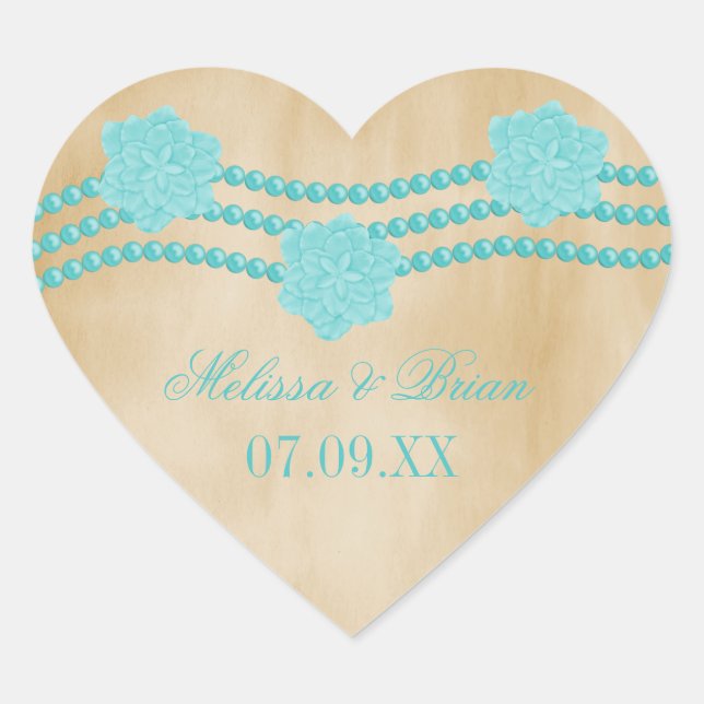 Perlen und Blume Hochzeitskleber Herz-Aufkleber (Vorderseite)