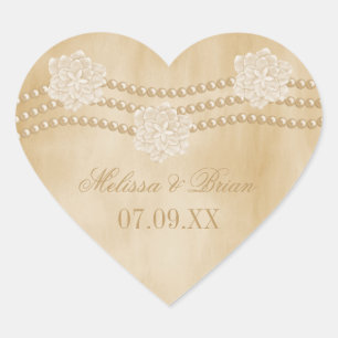 Perlen und Blume Hochzeitskleber Herz-Aufkleber