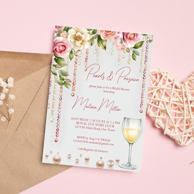Perlen und Brautparty der Prosecco elegant Einladung (Pearls and prosecco bridal shower elegant invitation editable template instant download blush pink)