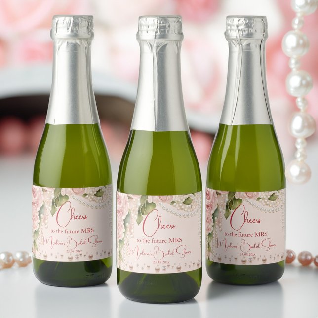 Perlen und Brautparty der Staatsanwaltschaft (Pearls and prosecco bridal shower favors personalized printed sparkling wine label mini champagne)