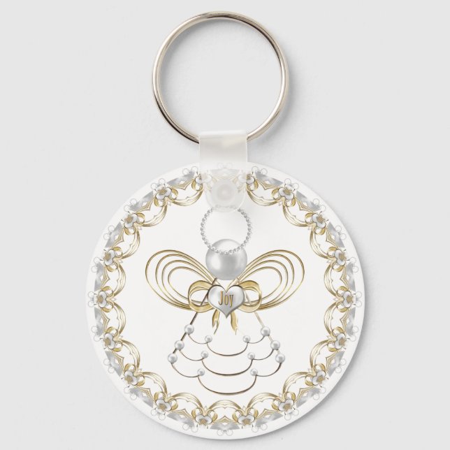 Perlen und Gold Filigree Weihnachtsgel der Freude Schlüsselanhänger (Vorderseite)