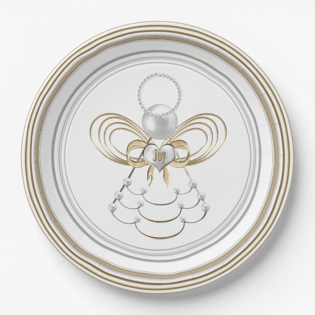 Perlen und Gold - metallischer Weihnachtsengel der Pappteller (Vorderseite)