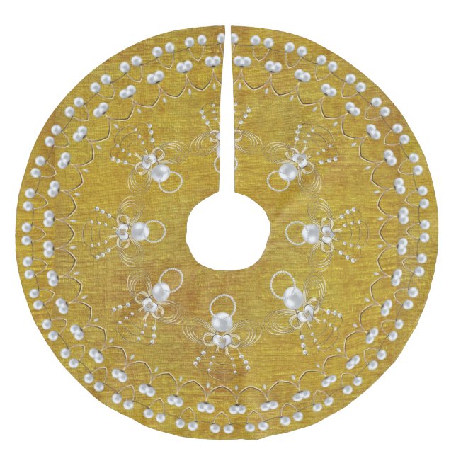 Perlen und Gold - metallischer Weihnachtsengel der Polyester Weihnachtsbaumdecke (Vorderseite)