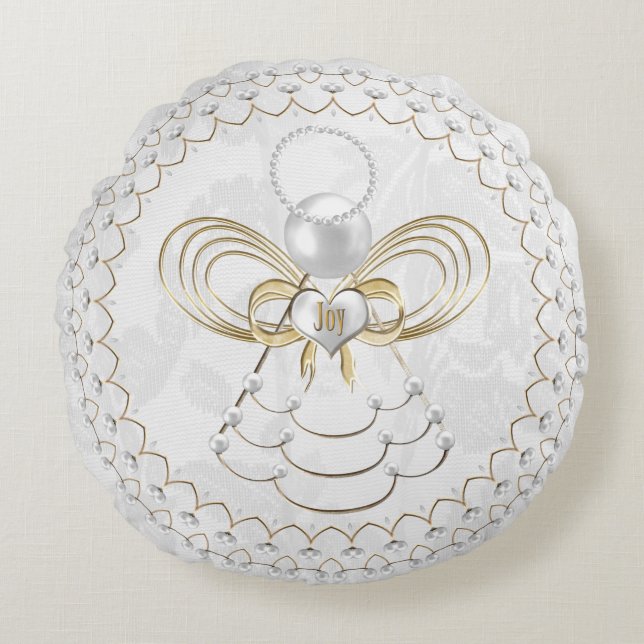 Perlen und Gold - metallischer Weihnachtsengel der Rundes Kissen (Vorderseite)