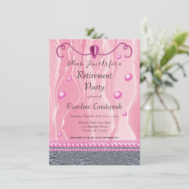 Perlen und hellrosa Silk Rentiment Party Einladung (Stehend Vorderseite)