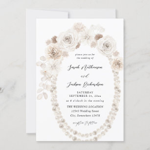 Perlen und Hochzeiten mit weißer Blüte Einladung