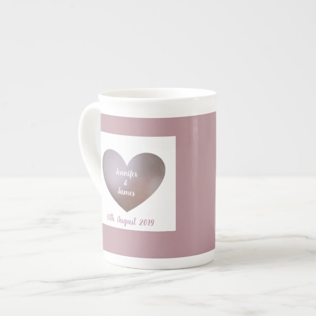 Perlen und lila Hochzeit- oder Jubiläumsgeschenke Prozellantasse (Vorderseite Links)