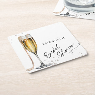 Perlen und Minimalistisches Brautparty Prosecco Rechteckiger Pappuntersetzer