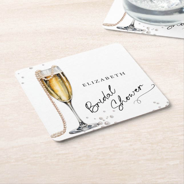 Perlen und Minimalistisches Brautparty Prosecco Rechteckiger Pappuntersetzer (angewinkelt)