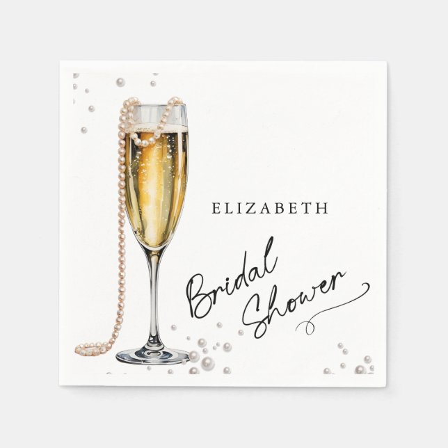 Perlen und Minimalistisches Brautparty Prosecco Serviette (Vorderseite)