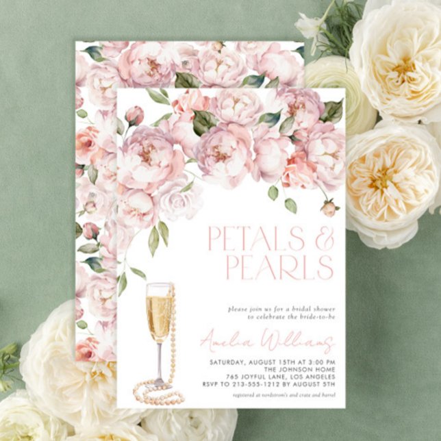 Perlen und Perlen Modernes rosa Brautparty Einladung (Set the stage for a gorgeous bridal shower with this easily to personlize floral design)