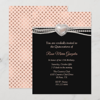 Perlen und Polka Dots Quinceañera  Einladung