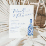 Perlen und Prosecco Blue Script Brautparty Einladung<br><div class="desc">Feiern Sie stilvoll mit unserer exquisiten Brautdusche "Perlen und Prosecco". Dieses elegante Design zeichnet sich durch eine atemberaubende Aquarellbilder aus, in der eine blaue, blumengeschmückte Prosecco-Flasche mit herrlichen Perlen und zarten weißen Blume wie Rose und Pfannkuchen dargestellt ist, die den Ton für ein anspruchsvolles und glamouröses Ereignis bilden. Die Einladung...</div>