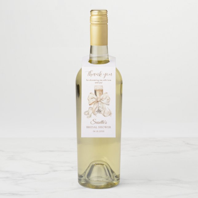 Perlen und Prosecco Brautdusche Danke Flaschenanhänger (Auf Flasche)