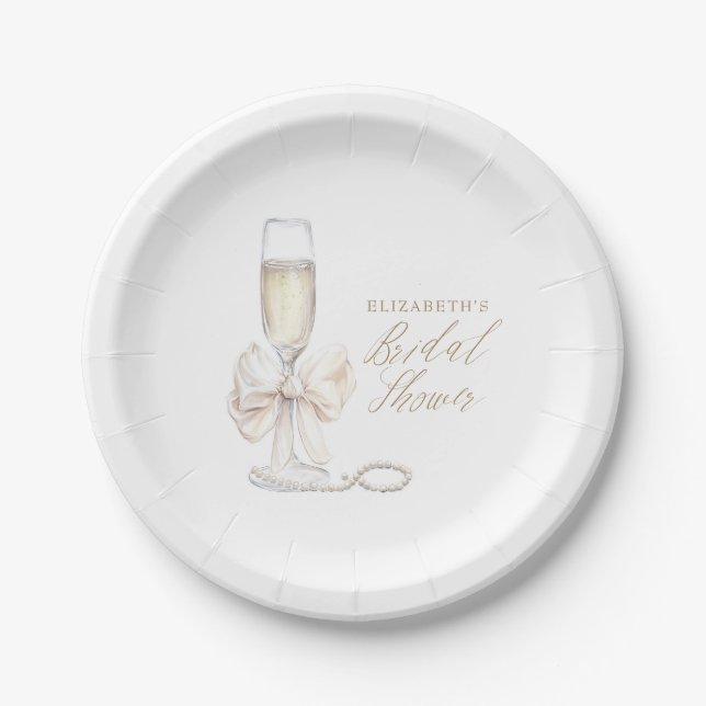 Perlen und Prosecco-Brautjunggesellinnenabschied  Pappteller (Vorderseite)