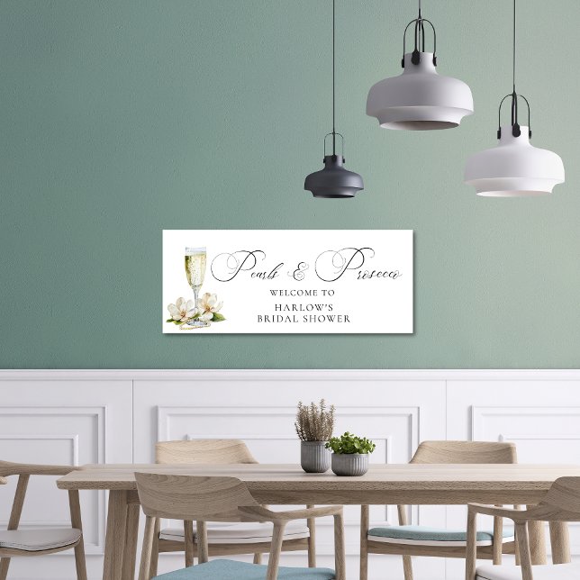 Perlen und Prosecco-Brautparty Banner (Pearls and Prosecco Bridal Shower Banner)
