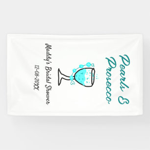 Perlen und Prosecco Brautparty Blau Schwarz Name Banner