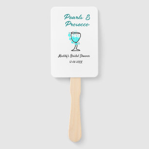 Perlen und Prosecco Brautparty Blau Schwarz Name Fächer