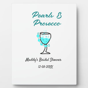 Perlen und Prosecco Brautparty Blau Schwarz Name Fotoplatte