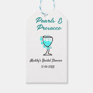 Perlen und Prosecco Brautparty Blau Schwarz Name Geschenkanhänger
