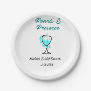 Perlen und Prosecco Brautparty Blau Schwarz Name  Pappteller