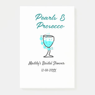 Perlen und Prosecco Brautparty Blau Schwarz Name  Post-it Klebezettel