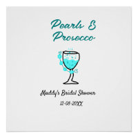 Perlen und Prosecco Brautparty Blau Schwarz Name